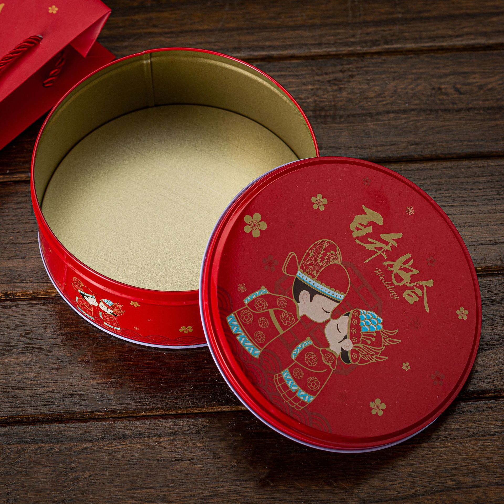 喜饼礼盒中式大号手提圆筒铁盒空盒结婚礼喜糖盒子喜饼喜蛋回礼礼