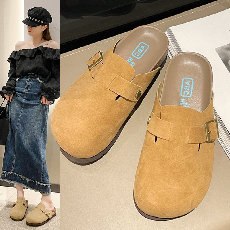 british birkenstock women‘s spring and autumn new spring and autumn thick-soled boken closed toe half slippers outer wear slip-on lazy shoes
