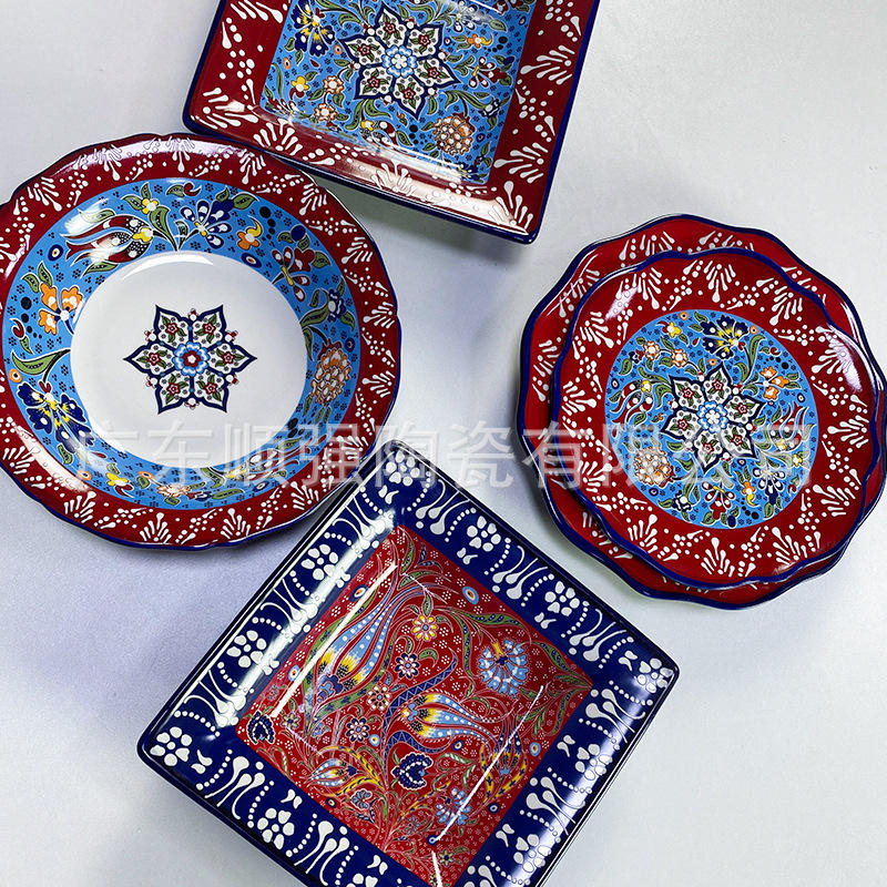土耳其陶瓷餐具波西米亚盘子家用菜汤盘碟子餐盘创意西餐牛排盘