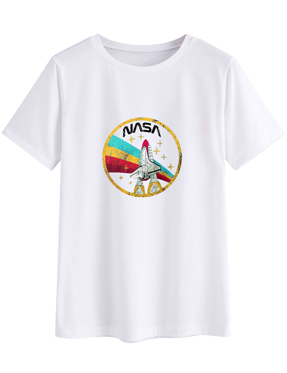 nasa短袖联名t恤太空火箭彩色复古透气印花男女同款上衣短袖t恤