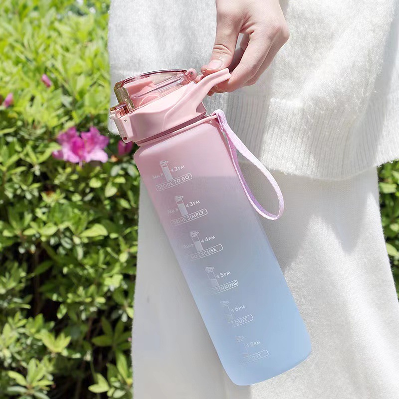 X1371000ml Sports Gradient Color Frosted Water Bottle Plastic Water Cup Portable Space Cup High Color Fitness Cup