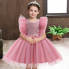 Amazon Foreign trade Explosive money girl Flying sleeve Jacobs Princess Dress Lace Mosaic Dress bow Pompous skirt