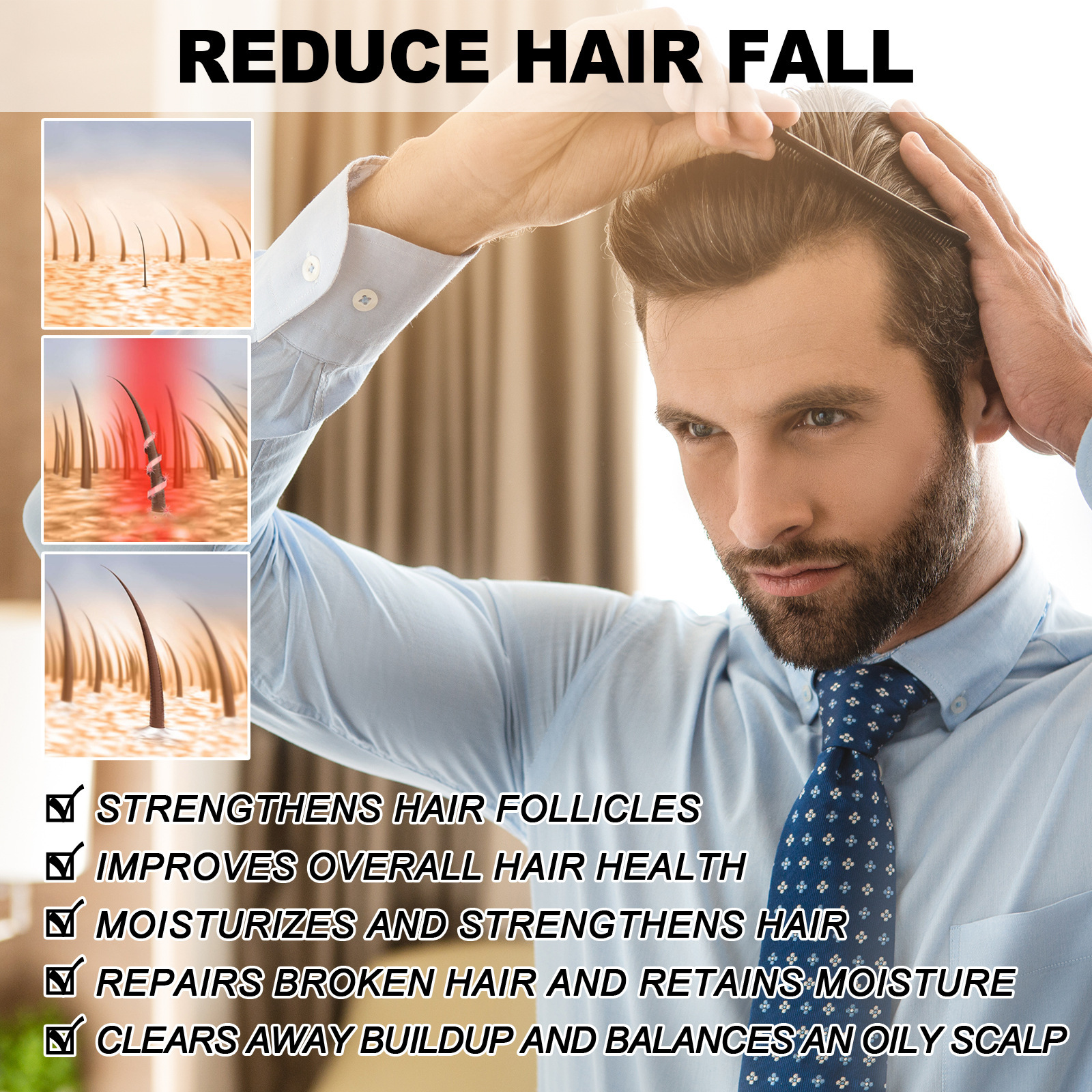 Ouhoe Men's Dense Hair Foam Mousse Deep Cleansing Hair Root Hair Follicle Hair Fixation Dense Hair Moisturizing Care