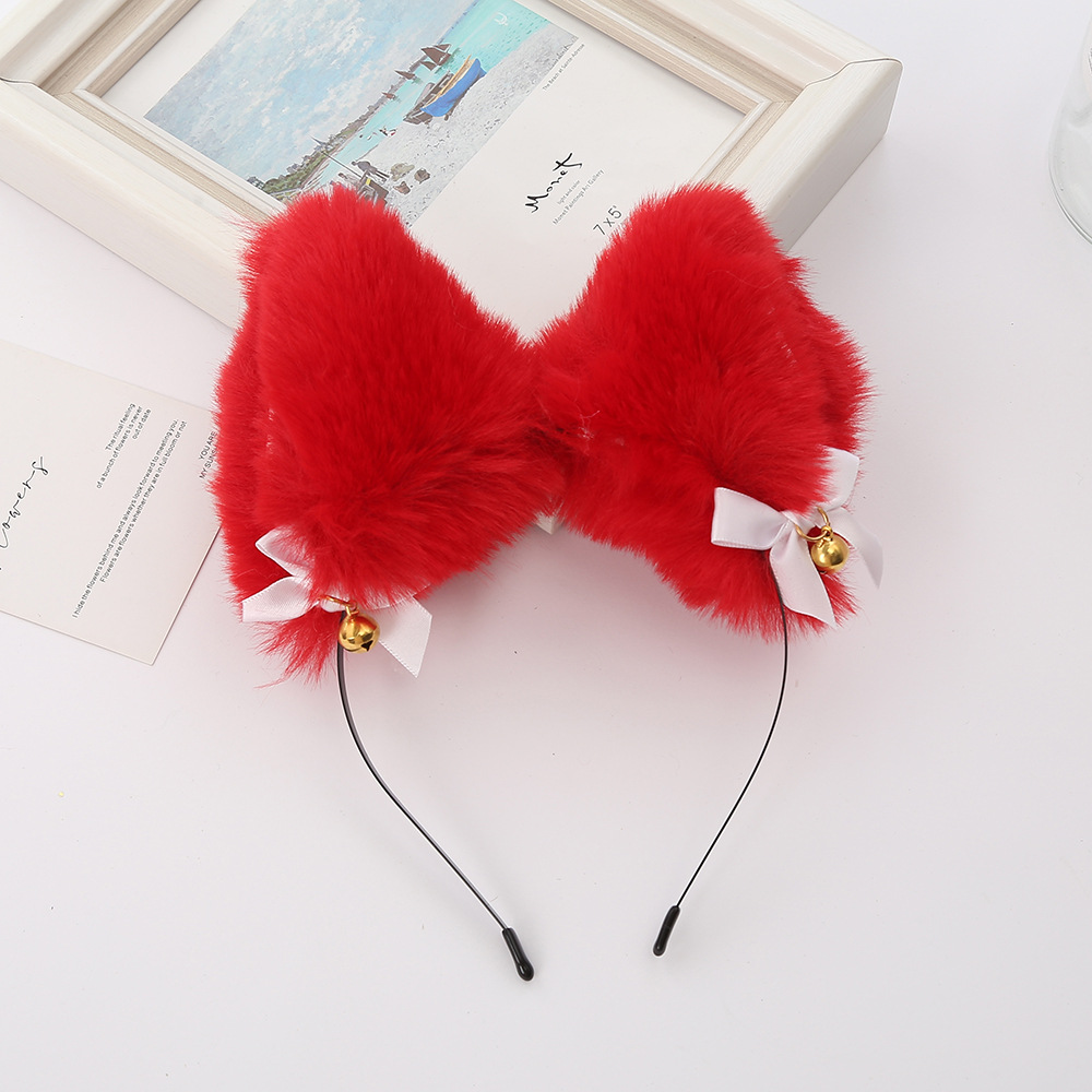 Factory Wholesale Internet Hot Cartoon Plush Cat Ear Headband Bow Bell Accessories Cat Ear Headband