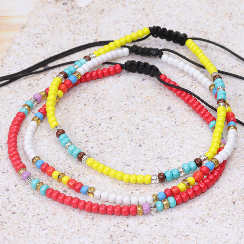 Amazon Hot Sale Color Bead Braided Anklet Summer Seaside Beach Surfing Foot Ornaments Factory in Stock