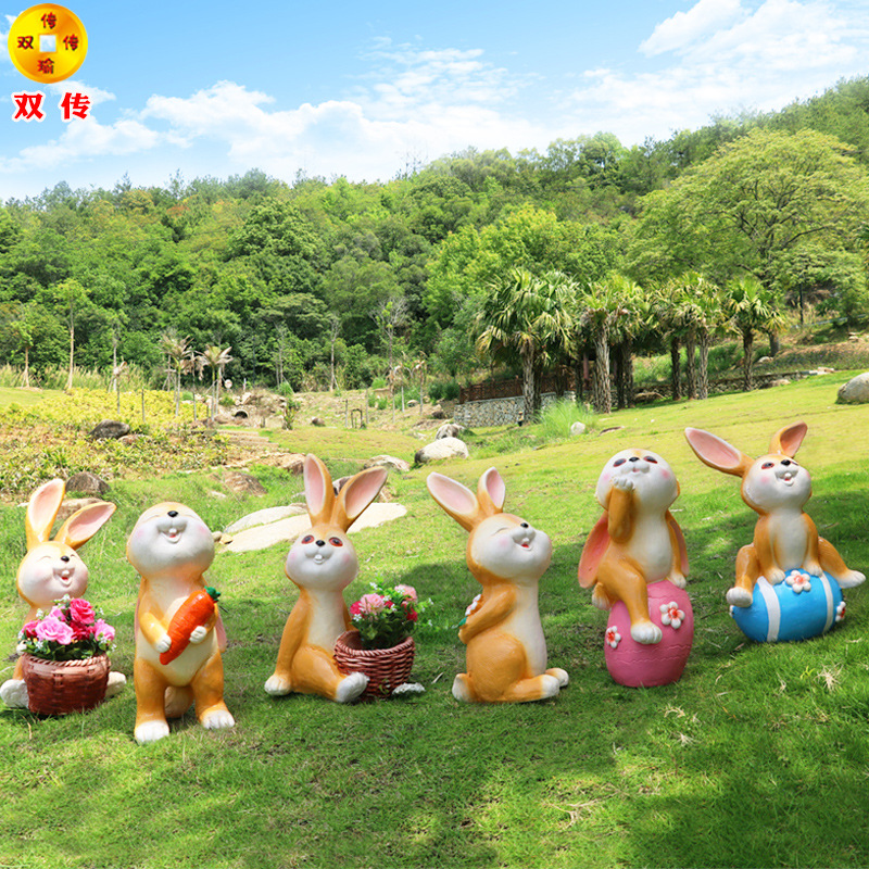 卡通小兔子雕塑摆件户外庭院园林景观树脂动物花园花缸装饰工艺品