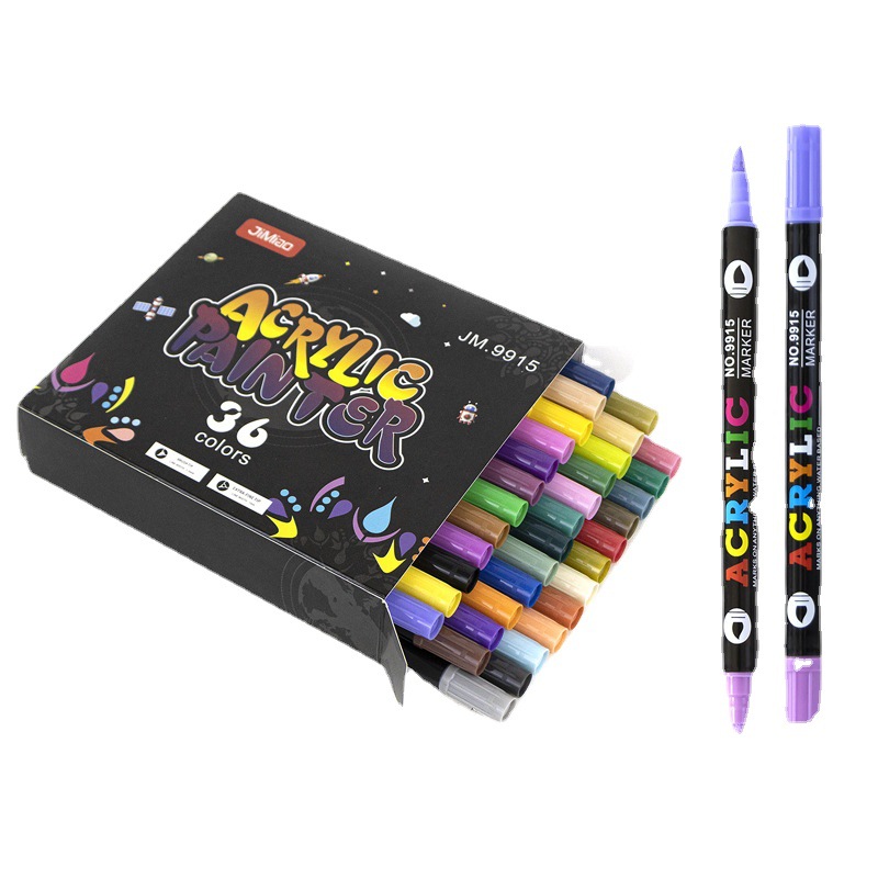 Double-Headed Two-Color Acrylic Marker Pen Quick-Drying Waterproof Opaque Color Watercolor Pen Hand-Painted Water-Based Paint Pen Soft Head Art Set