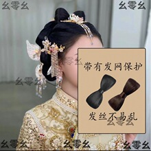 蝴蝶结假发包新娘造型秀禾盘发带发网头顶后区中式婚礼汉服发饰跨