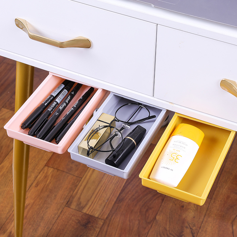New Table Hidden Sticky Fixed Square Office Stationery Cosmetic Brush Drawer Punch-Free Anti-Theft Storage Box