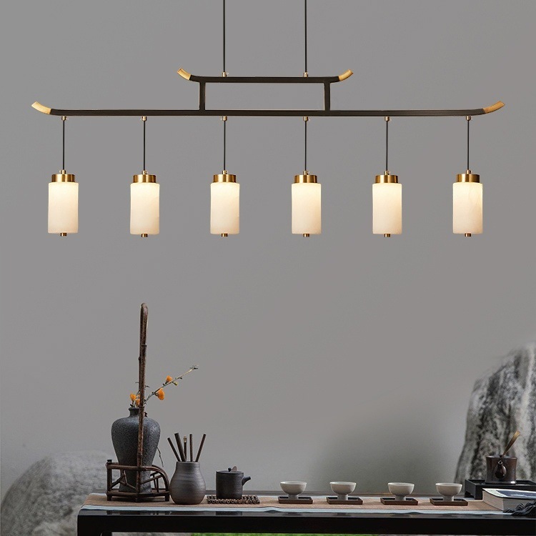 新中式长方形吊灯禅意风云石书房茶室茶桌茶台餐厅吧台前台灯