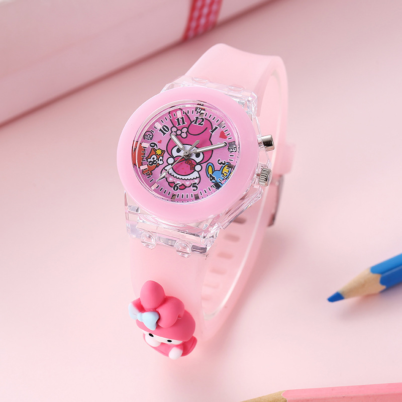 Sanrio Cartoon Children Watch Children's Primary School Student Colorful Glowing Luminous Silicone Strap Doll Electronic Watch