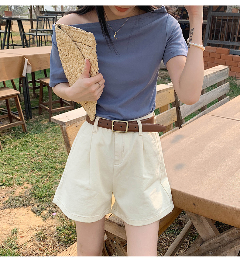 米色牛仔短裤女夏季新款百搭宽松显瘦韩版外穿a字阔腿热裤潮休闲