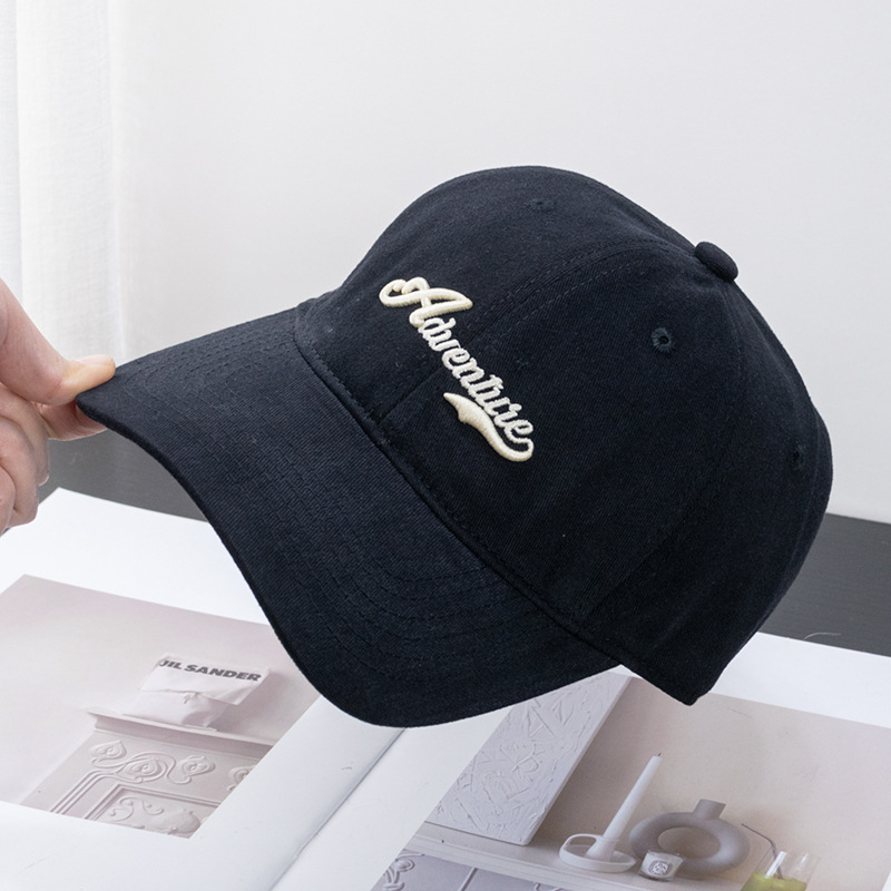 Japanese Leisure Brushed Letters Embroidered Peaked Cap Women's 2024 Spring New Big Head Circumference Wide Brim Casual Baseball Cap