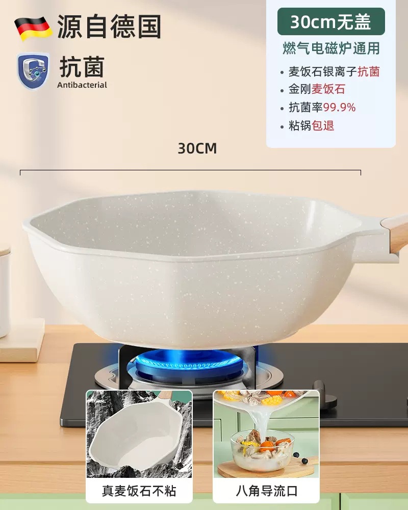 Domestic Hot Sale Aluminum Medical Stone Non-Stick Pan Octagonal Pan Wok Pan Household Wok Induction Cooker Universal