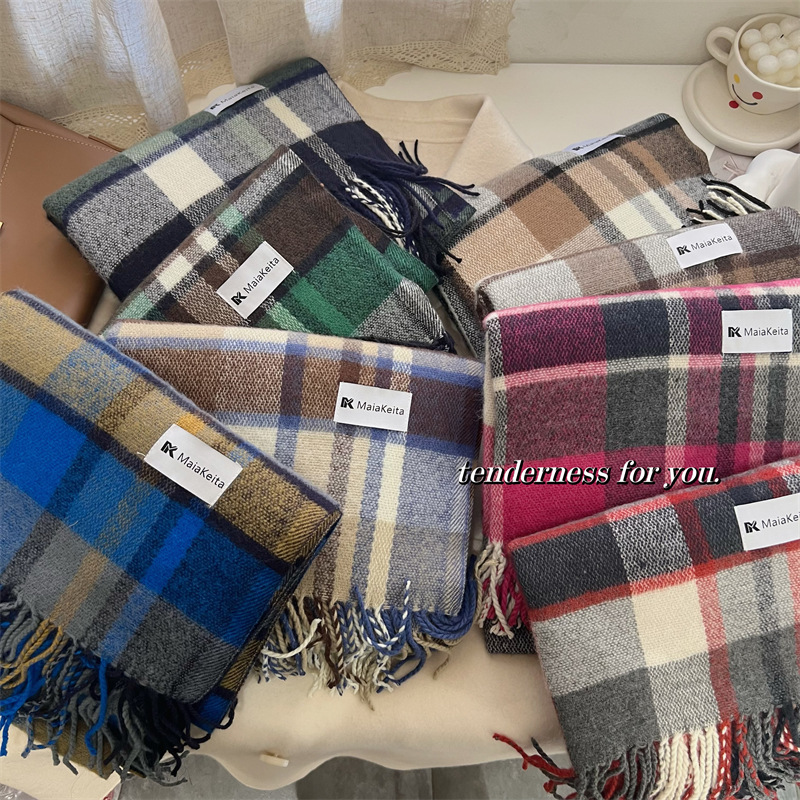 Procurement Service of Korean Products High-Grade ~ Japanese-Style Retro Plaid Scarf Women‘s Winter Cashmere Shawl Internet Celebrity Same Style Factory Wholesale