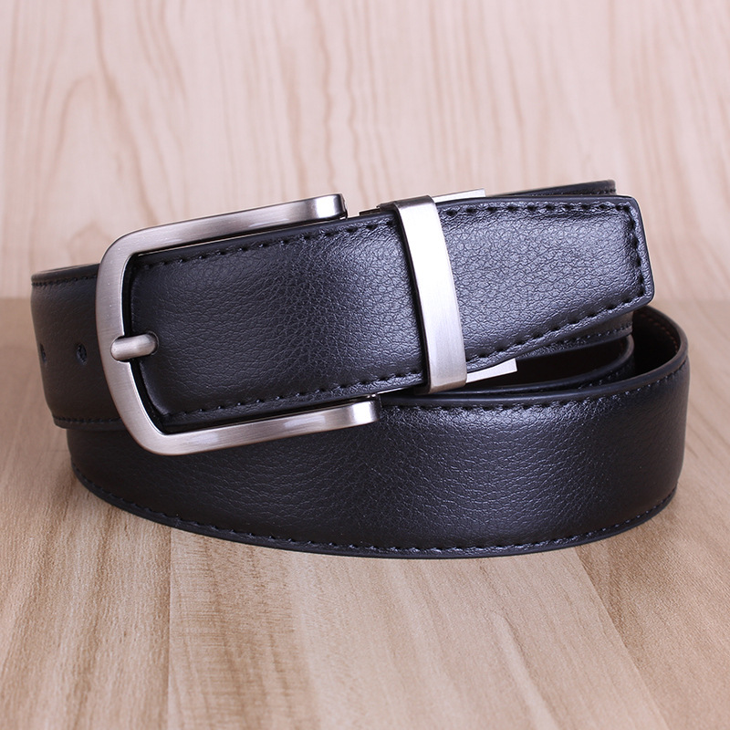 Men's Leather Belt Genuine Leather Rotating Buckle Cowhide Belt Men's Rotating Pin Buckle Casual Double-Sided Available Pant Belt Factory Wholesale