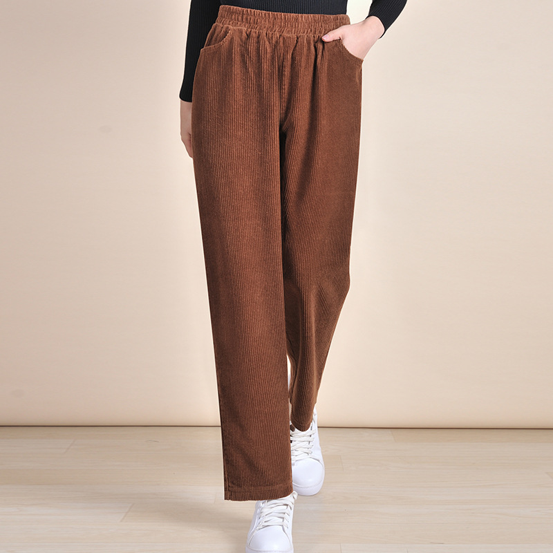 2020新款妈妈条绒裤冬装中老年人女裤40岁50中年加厚纯色灯芯绒裤