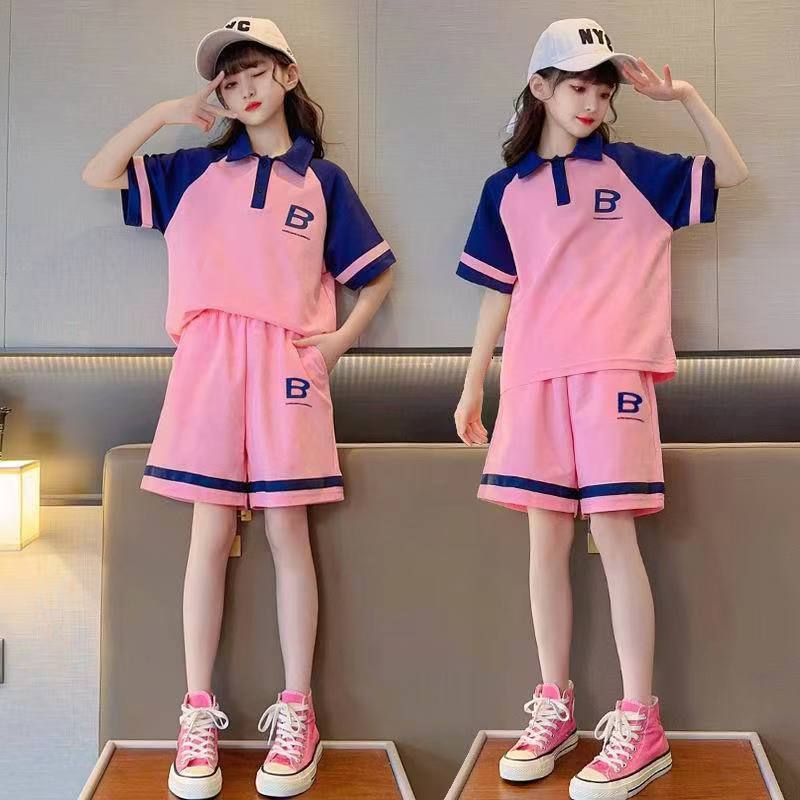 女童夏装短袖短裤套装韩版洋气女孩运动一整套中大童学生装-阿里巴巴