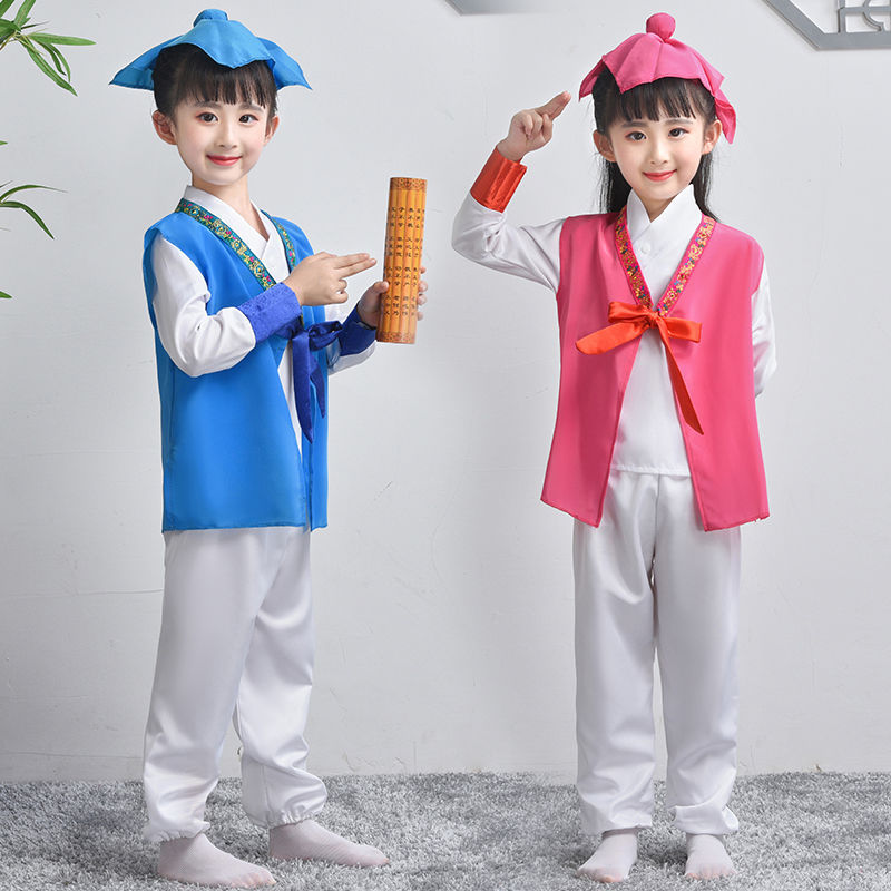 儿童古装小书童服装唐代汉代国学民族服装男童女童宋代书童表演服