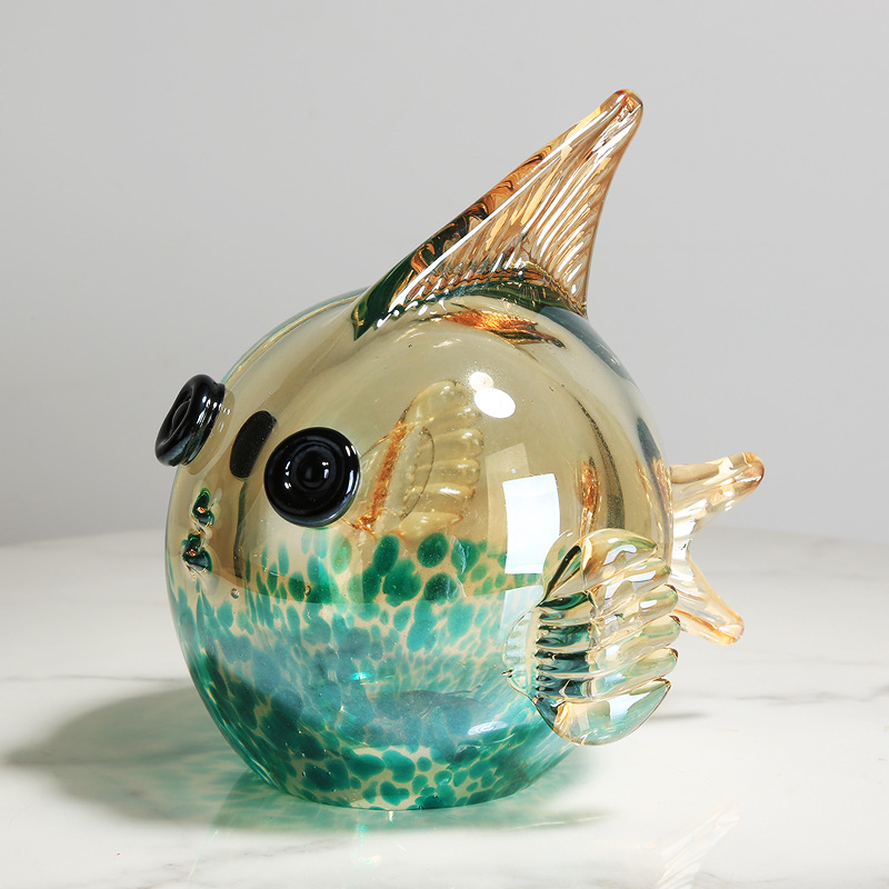 轻奢简约水晶琉璃鱼摆件客厅电视柜卧室玄关样板房玻璃装饰品摆设