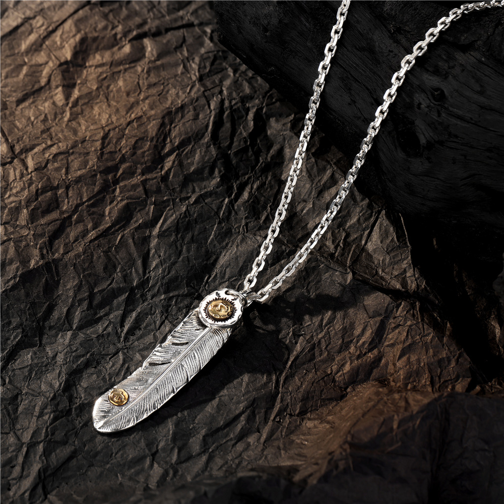 高桥吾郎羽毛吊坠泰银项链日韩潮手工长款s925纯银男女挂件银饰