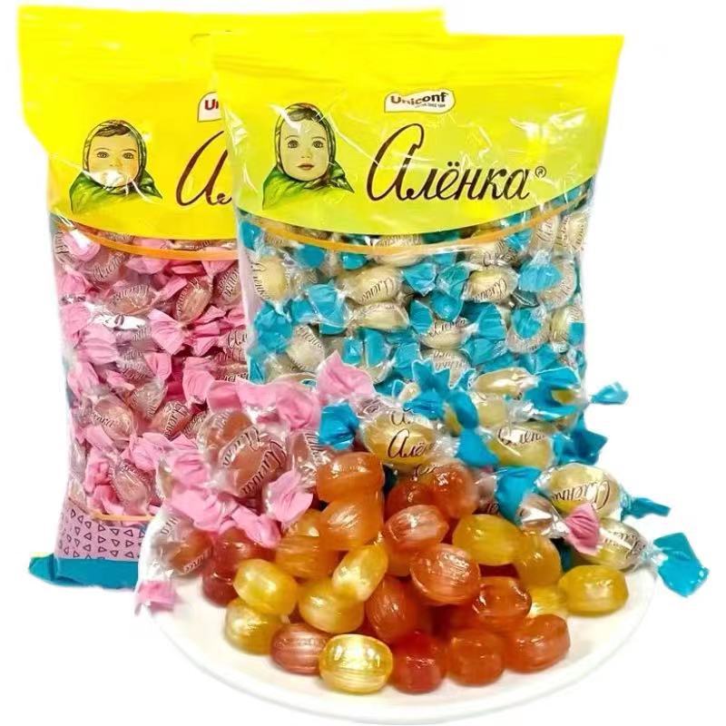 俄罗斯爱莲巧水果糖大头娃娃荔枝味糖果菠萝椰子味喜糖500g