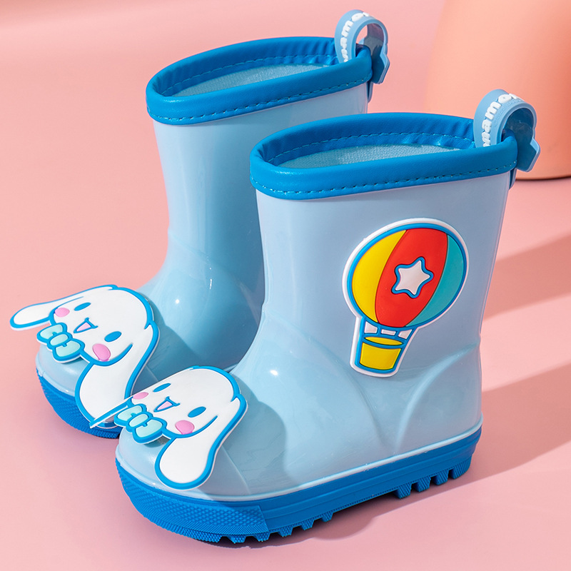 Sanrio Removable Cotton Cover Mid-Calf Rain Boots Children Fleece-Lined Warm Cartoon Non-Slip Wear-Resistant Soft Bottom Baby Rain Boots