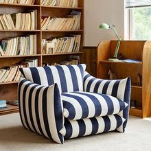 法式时尚单人沙发椅奶油风红蓝色条纹懒人沙发小户型卧室布艺沙发