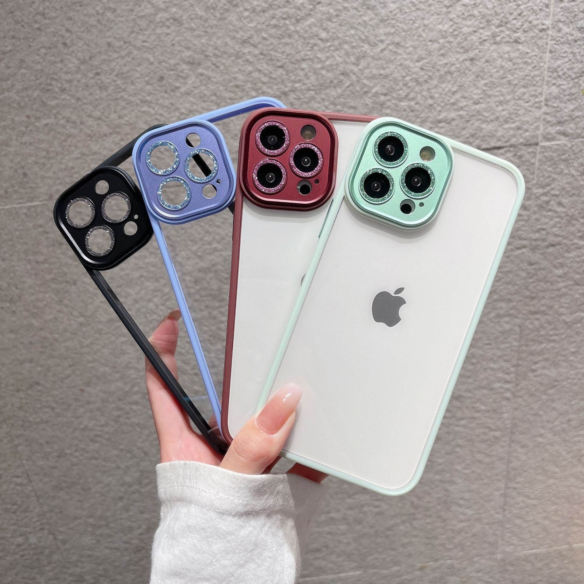 适用iphone13金盾闪钻镜头圈手机壳苹果12金属镜头圈硅胶透明护套