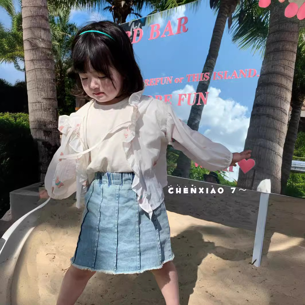橙小7 24年夏款上新 儿童防晒衣潮90-130码男童t恤短袖牛仔短裙韩