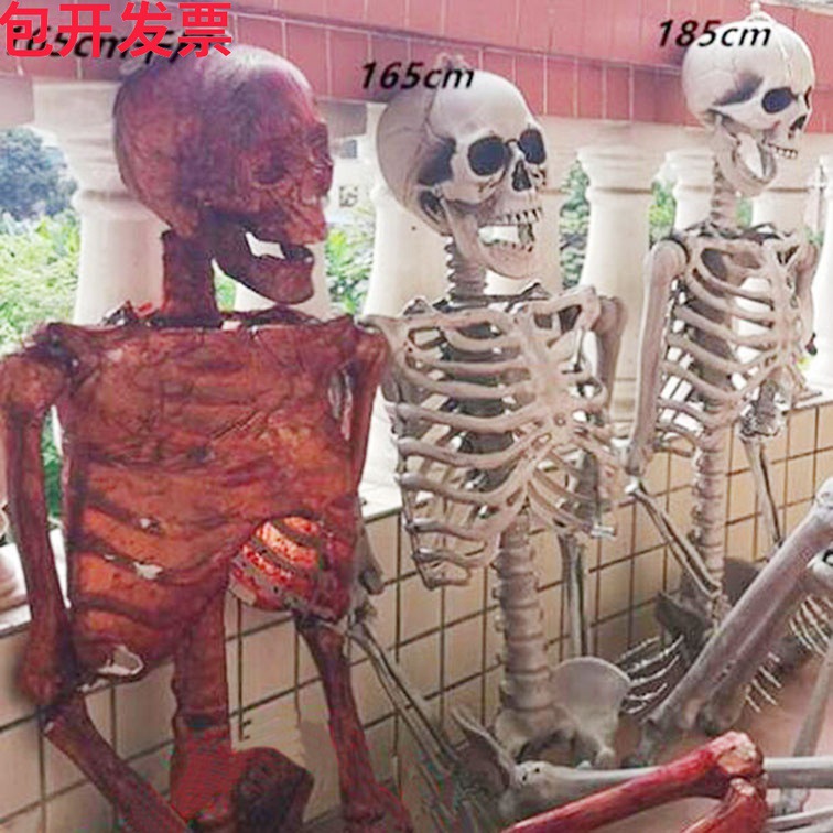 万圣节酒吧装饰品骷髅骨架密室逃脱鬼屋恐怖道具仿成人散骨头吊鬼