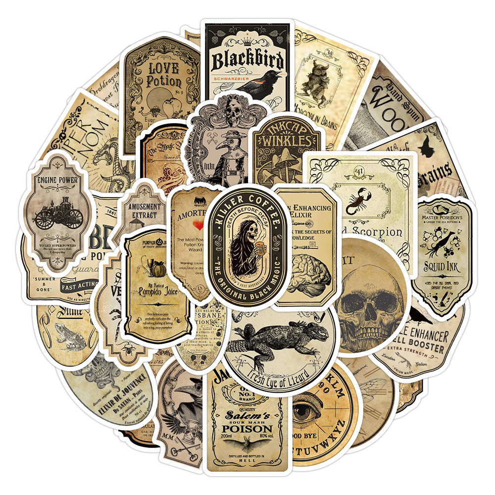 50张复古标签系列手账贴纸包diy素材装饰贴桌面美化贴纸批发防水