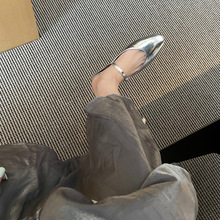 法式包头半拖鞋女夏2023年新款银色气质一脚蹬尖头穆勒鞋