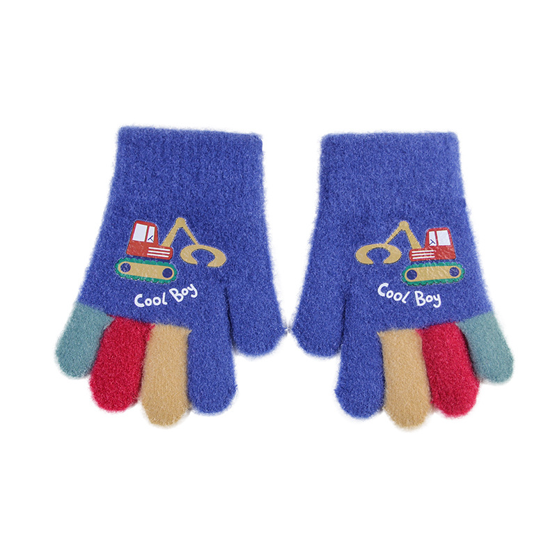 Children's Excavator Gloves Wholesale Autumn and Winter Five-Finger Knitted Wool Cold-Proof Warm Cartoon Cute Boys and Girls Baby
