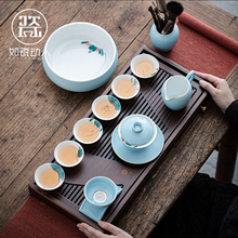 19N手绘功夫茶具套装家用简约陶瓷盖碗泡茶壶整套喝茶杯