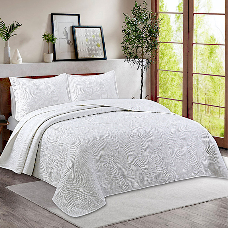 New Solid Color Knitted Bedspread Quiltedtextiles Three-Piece Cross-Border Home Textile American Simple Washed Pure Cotton Bedding