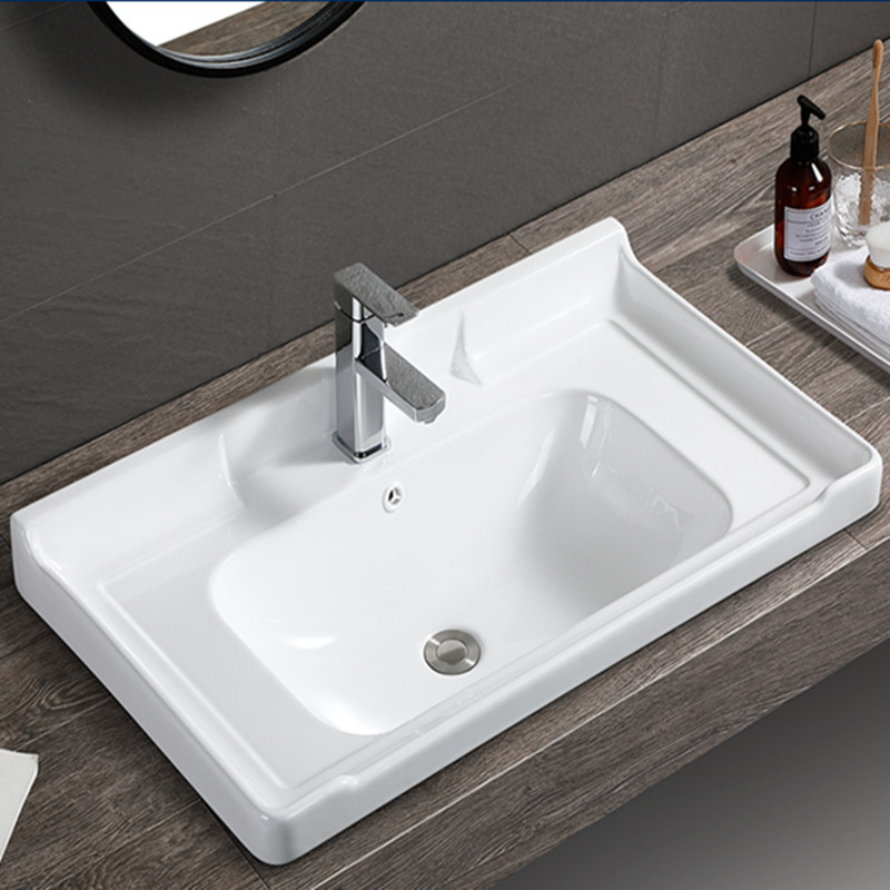 半嵌入式台中盆台面一体陶瓷柜盆池洗脸盆洗手盆洗漱单盆加高边沿