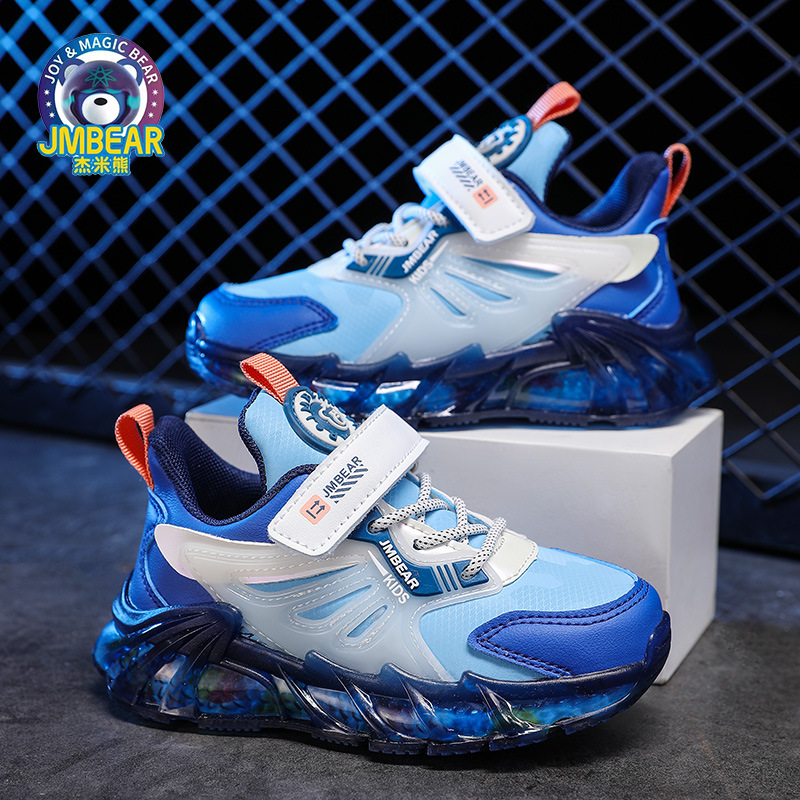 杰米熊男童鞋秋款2023新款皮面防水学生鞋子男孩跑步鞋儿童运动鞋