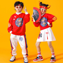 儿童啦啦队演出服汉服中国风红色合唱服中小学生运动会表演服装秋