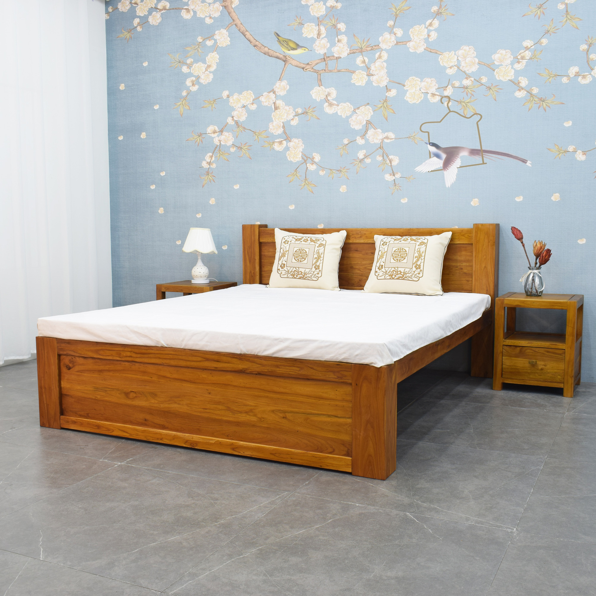 8米1.5米实木双人床免漆简约新中式卧室家