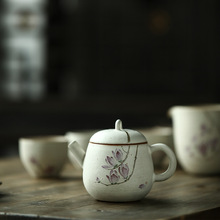 景德镇日式纯手工粉引手绘粉彩茶壶套装功夫茶具盖碗壶承可养开片