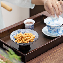 中式陶瓷青花高脚果盘创意茶点盘婚庆坚果糕点水果盘茶室餐厅宣旭