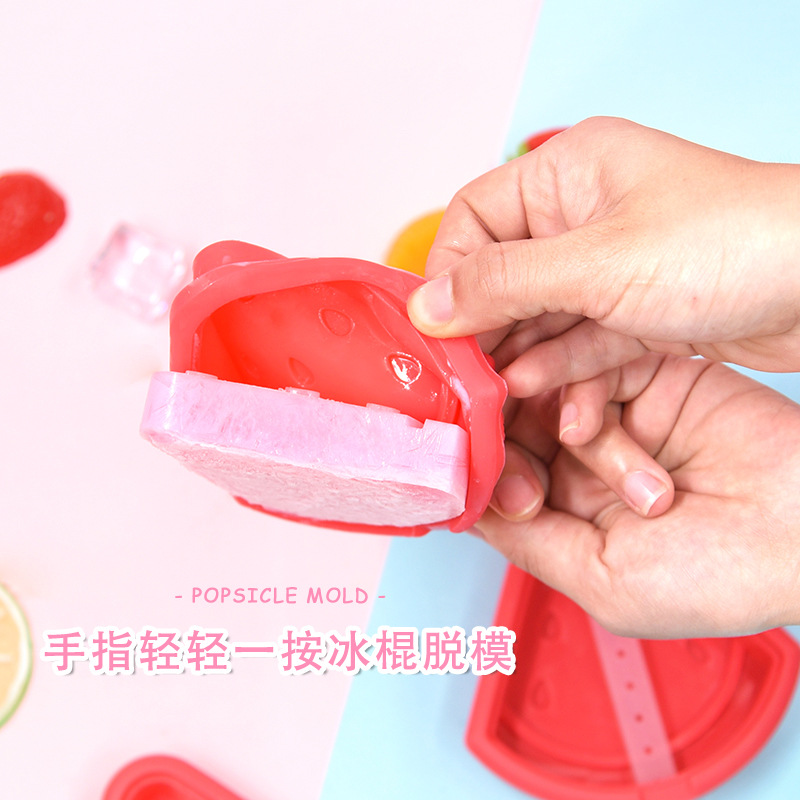 Silicone Ice Cream Mold Watermelon Ice-Making Mold Summer Fruit Series with Lid Triangle Quick-Frozen Ice Tray Food Grade
