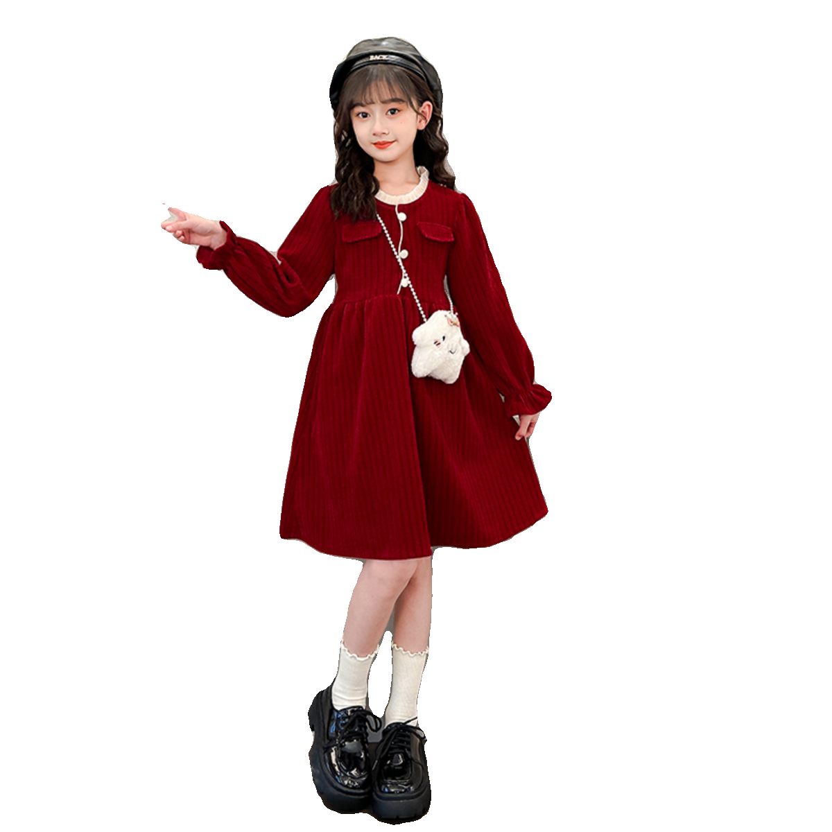 女童冬季新款连衣裙年服裙子加绒中大童公主裙拜年服喜庆中长裙12