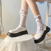 日系洛丽塔短袜甜酷蕾丝袜子女夏季薄款中筒蝴蝶结白色丝袜塑形潮
