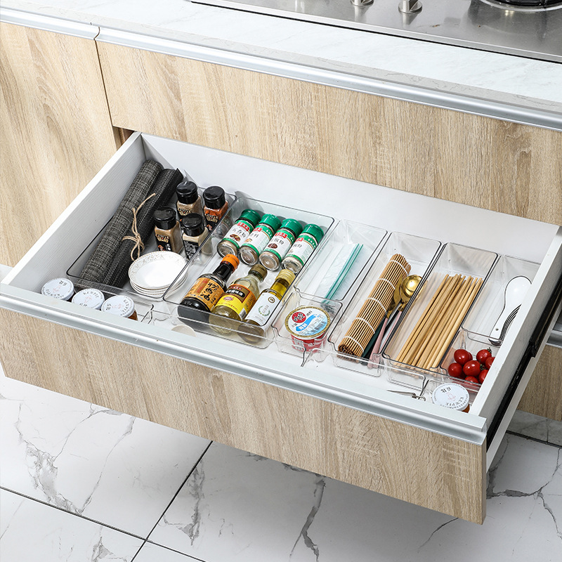 W15 Transparent Drawer Storage Box Built-in Kitchen Tableware Stationery Organizing Box Separated Combination Desktop Storage Box