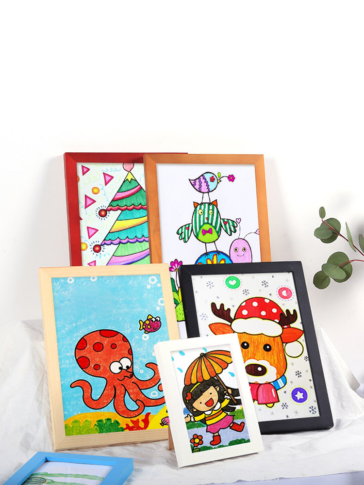 创意儿童相框装裱挂墙8k四八开4k卡通美术素描作品a4展示画框架a3