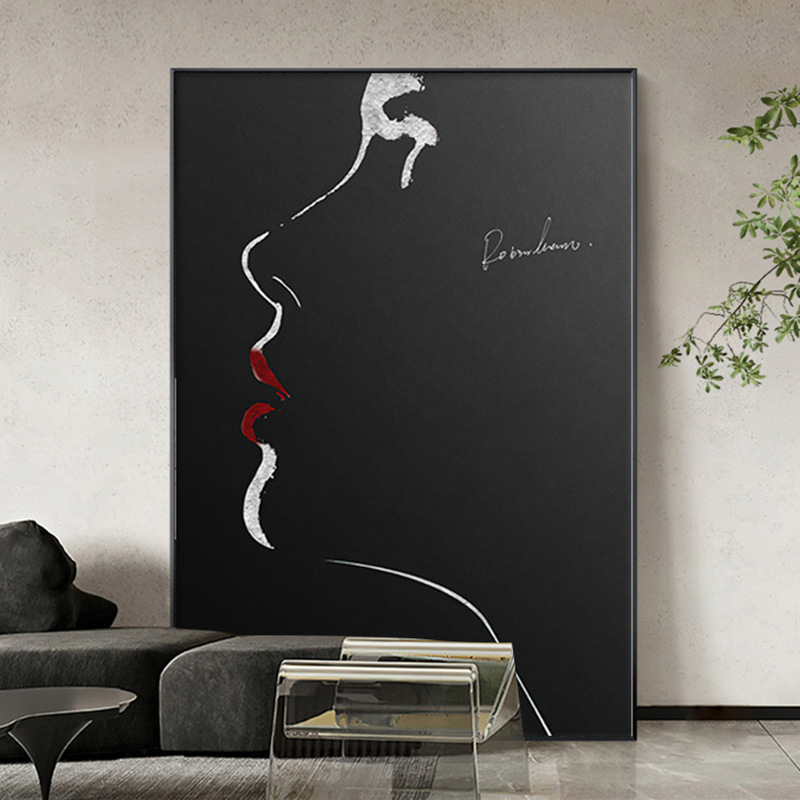 黑白抽象客厅装饰画现代简约入户玄关壁画简笔人物沙发背景墙挂画