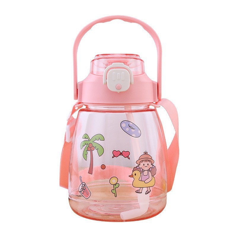 Big Belly Cup Water Bottle Cute Large Capacity Plastic Cup Kettle for Men and Women Student Strap Children's Straw Water Pot