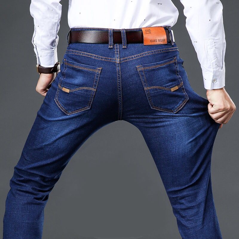 Summer New Stretch Jeans Men's Straight Loose Casual Large Size Thin Menswear Work Wear-Resistant Long Pants